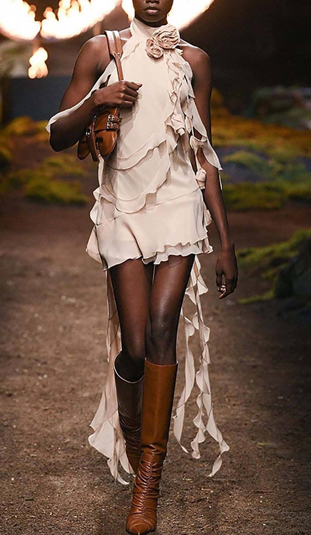 Sleeveless Ruffles Mini Dress In White