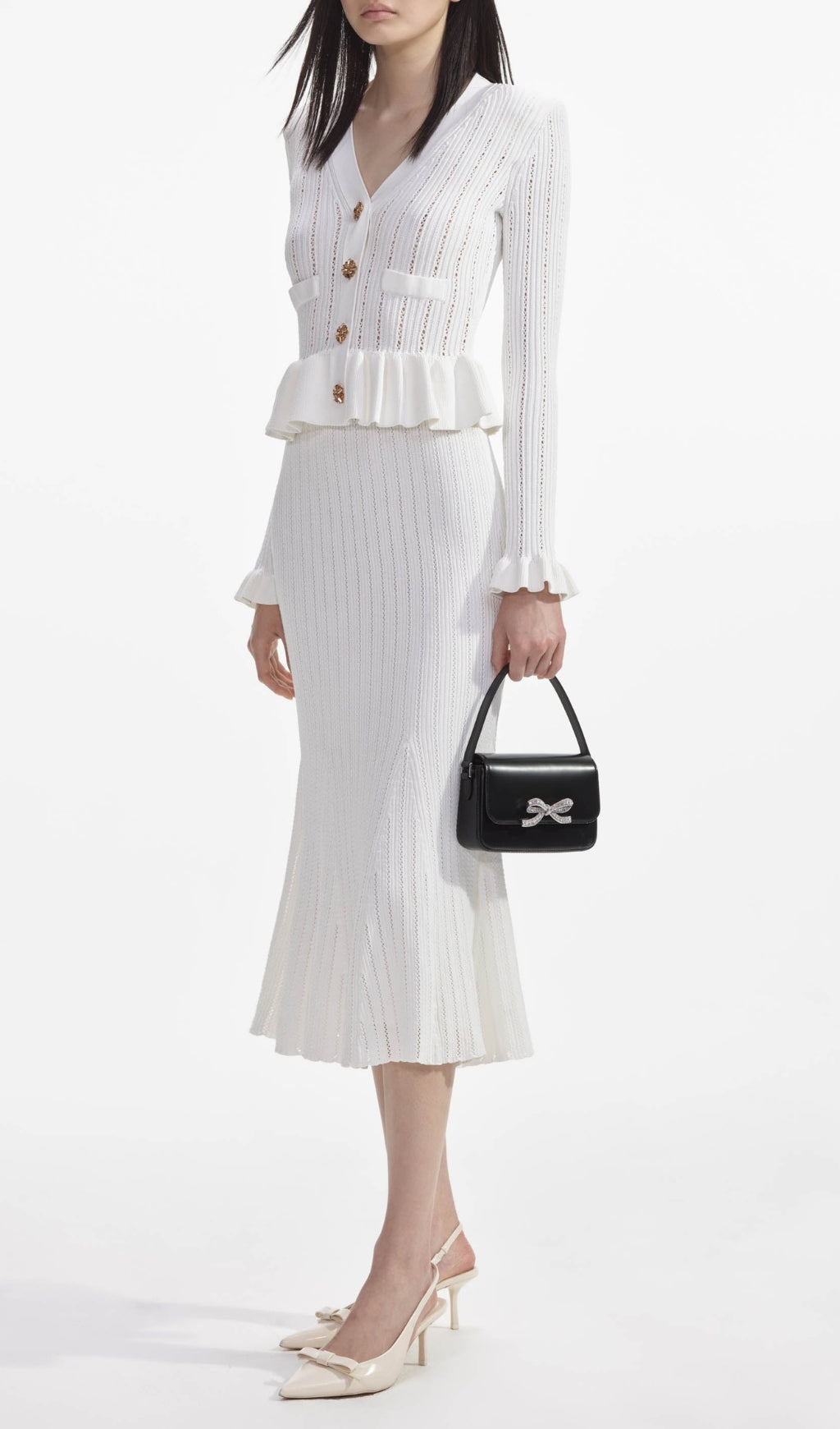 Cletus White Knit Long Sleeve Midi Dress