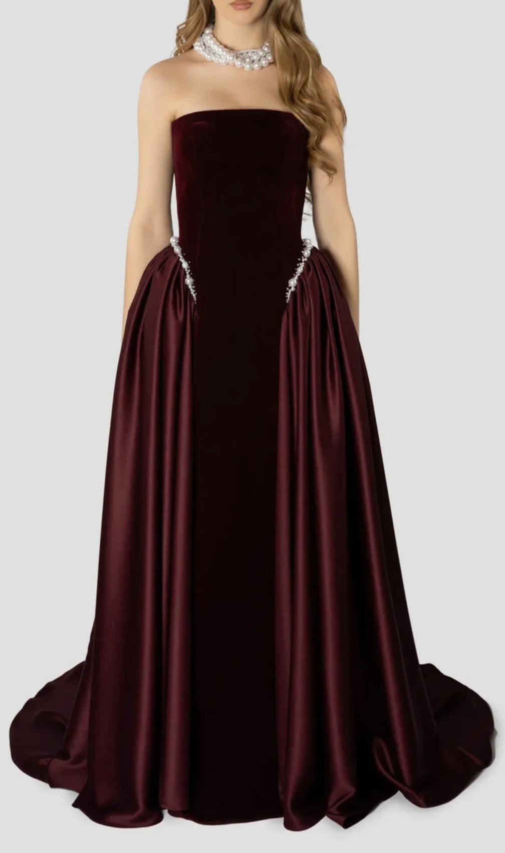Diva Burgundy Strapless Maxi Dress