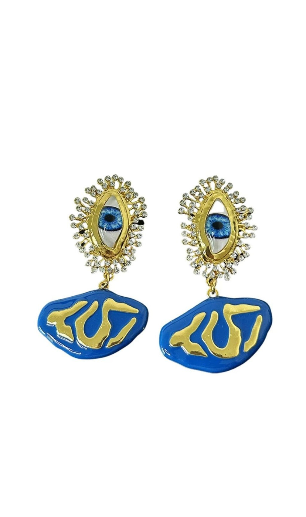 Chimene Mystic Eye Dangle Earrings | Glamorous Blue & Gold Statement Jewelry