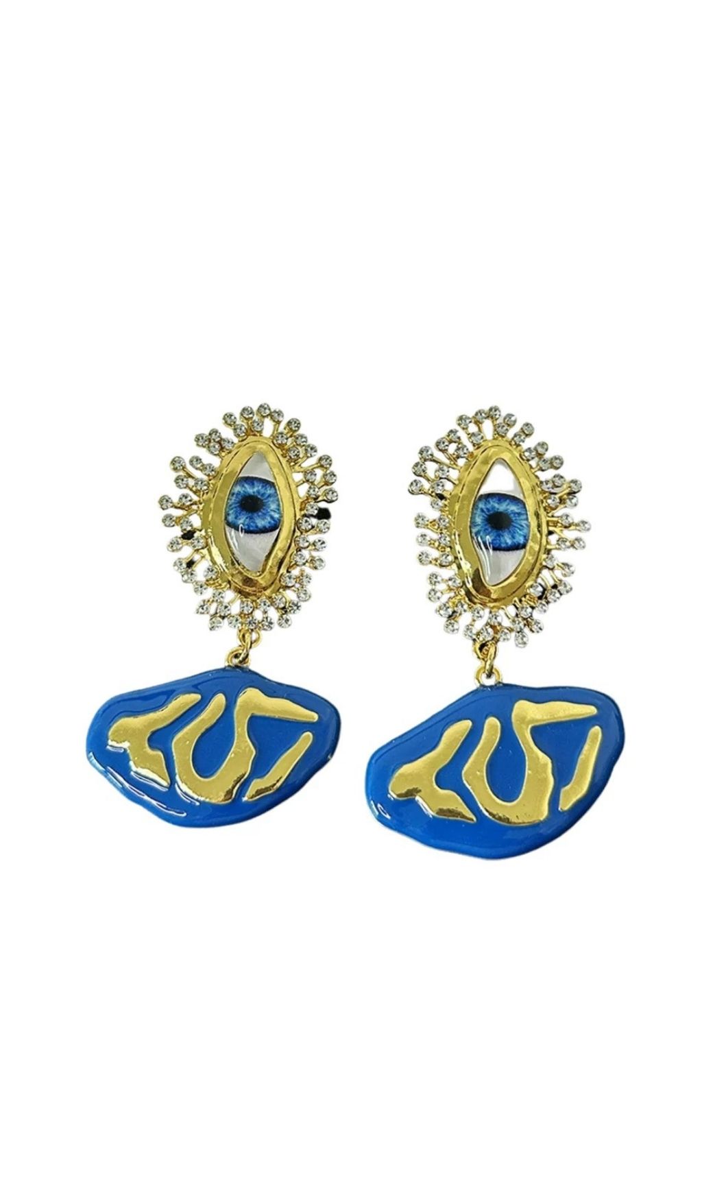 Chimene Mystic Eye Dangle Earrings | Glamorous Blue & Gold Statement Jewelry