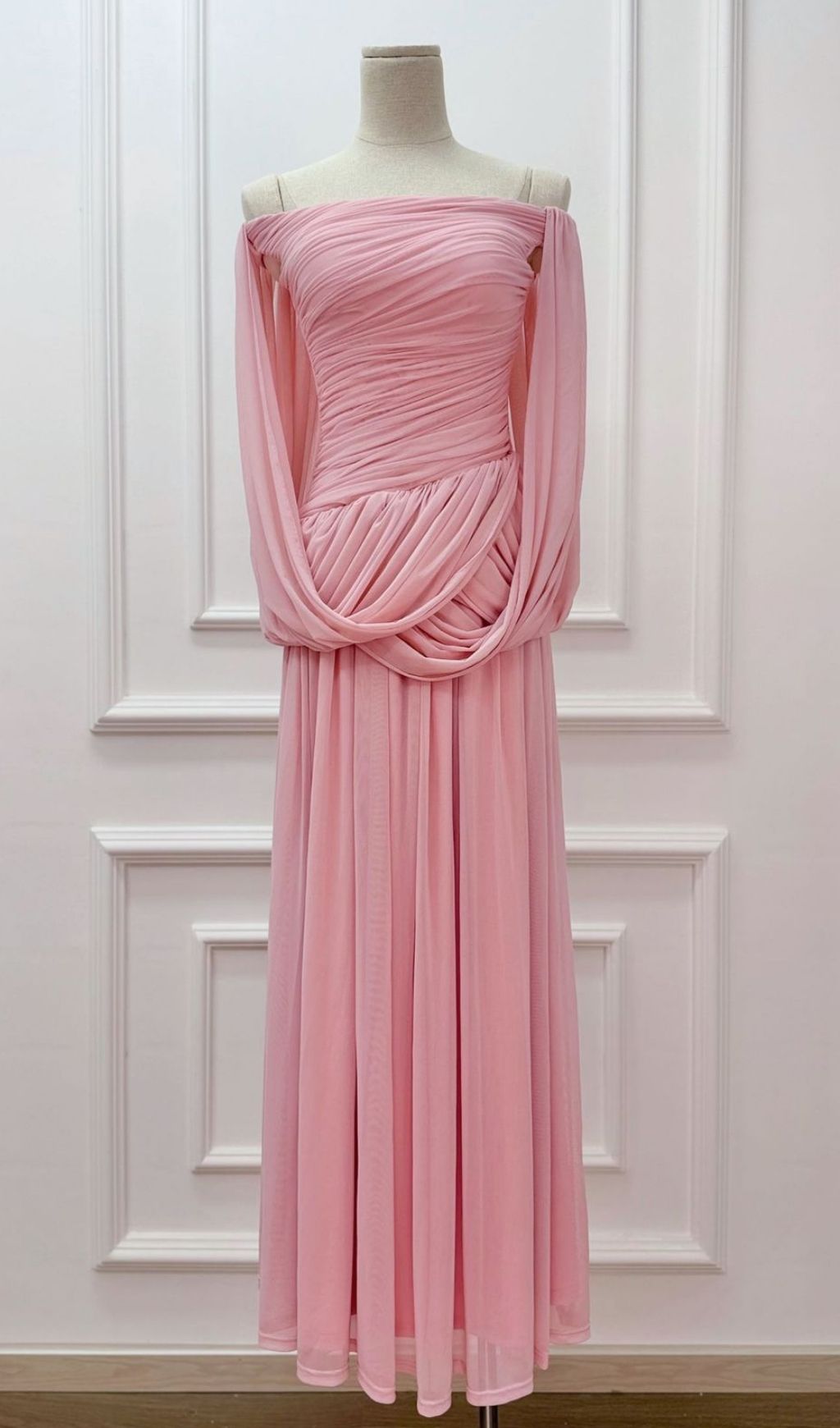 Kelsy Elegant Ruched Off-Shoulder Maxi Gown - Dusty Rose