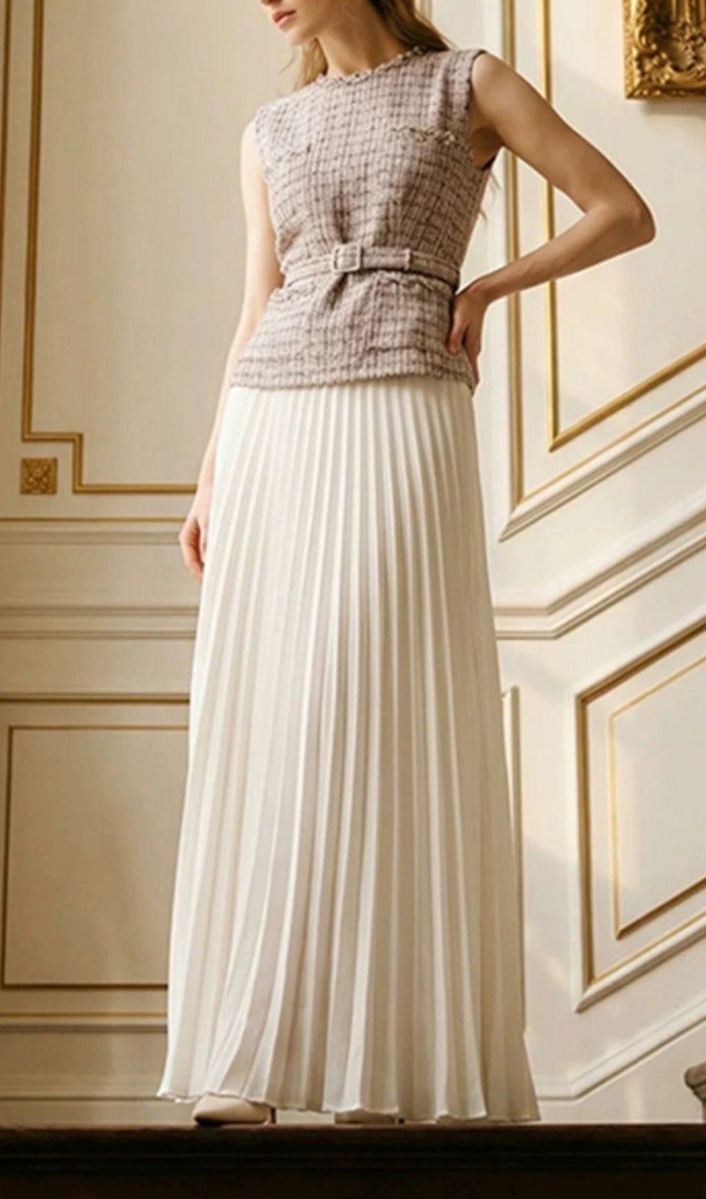 Klacia Sleeveless Pleated Maxi Dress