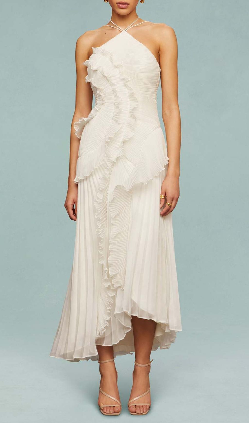 Finneas White Halter Pleated Maxi Dress