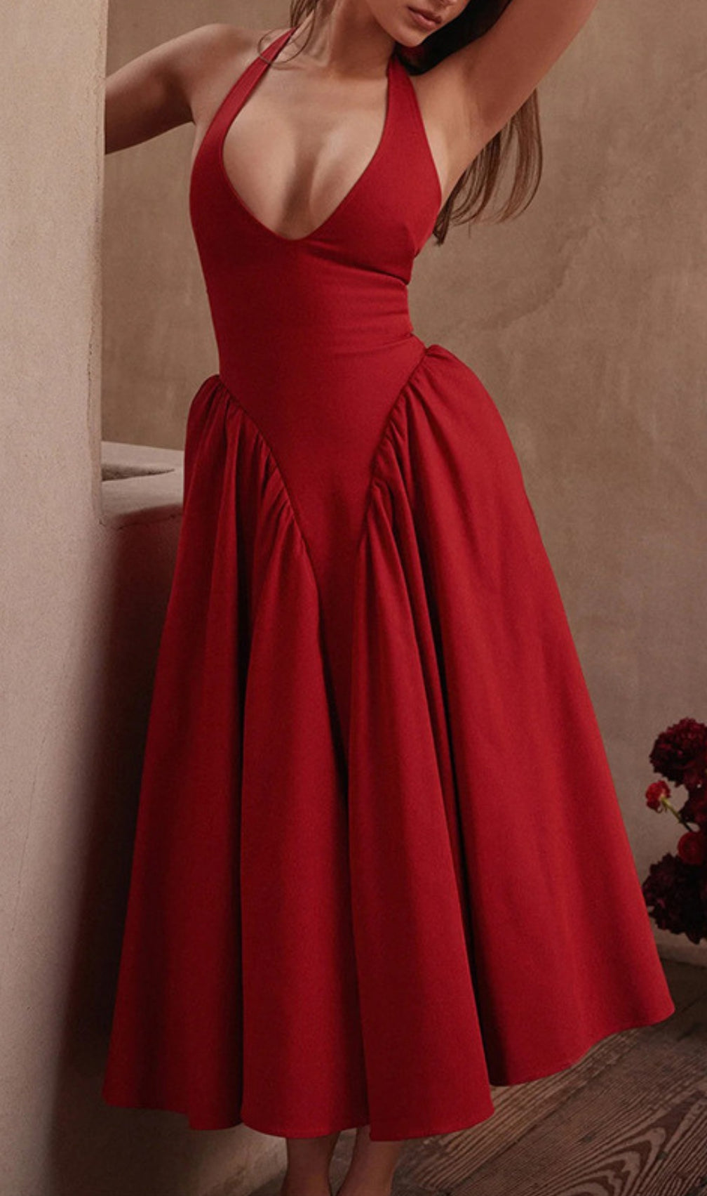 Dierdra Red Halter Midi Dress