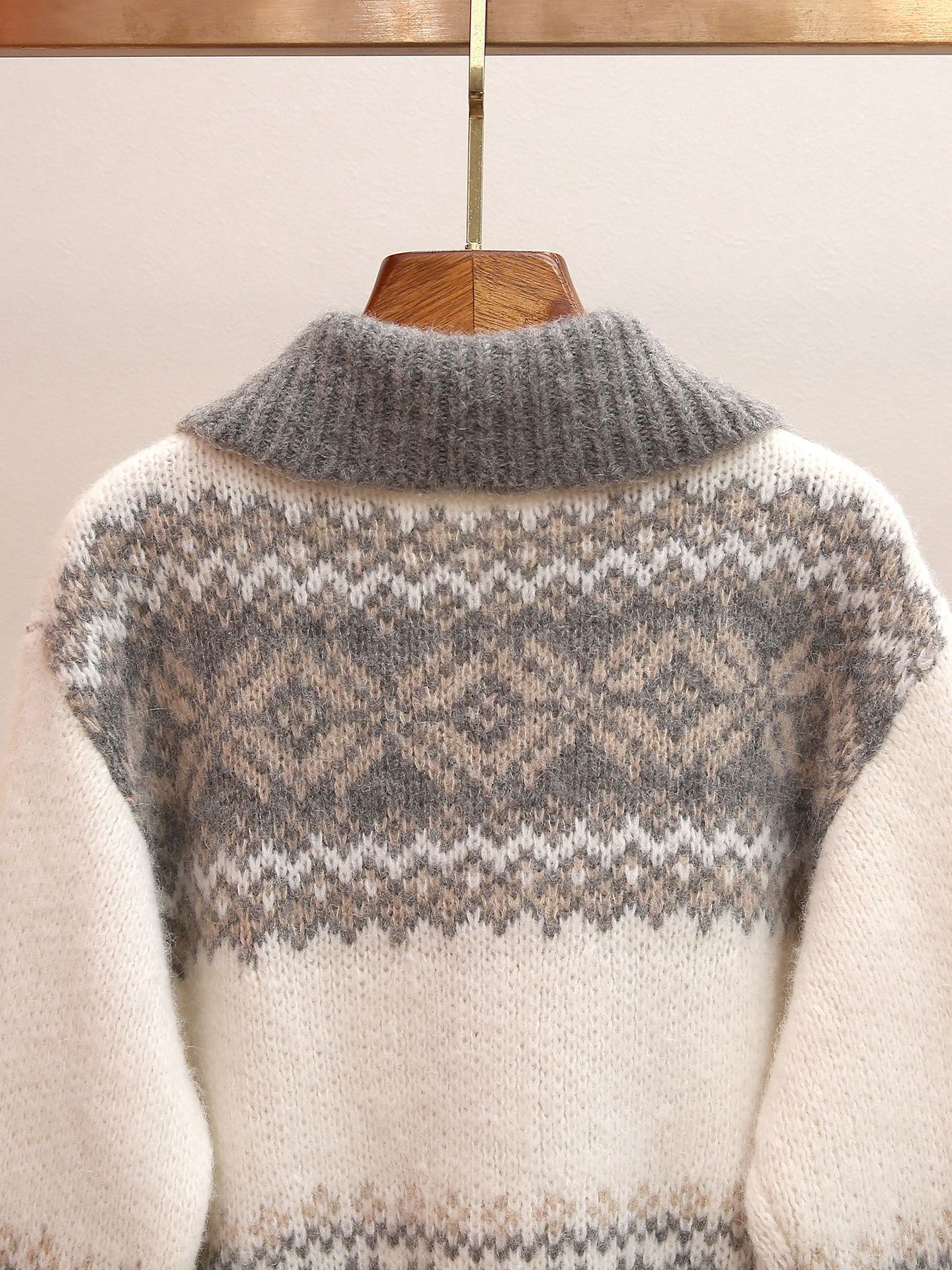 Jianna Cozy Fair Isle Lapel Collar Zip Cardigan for Women