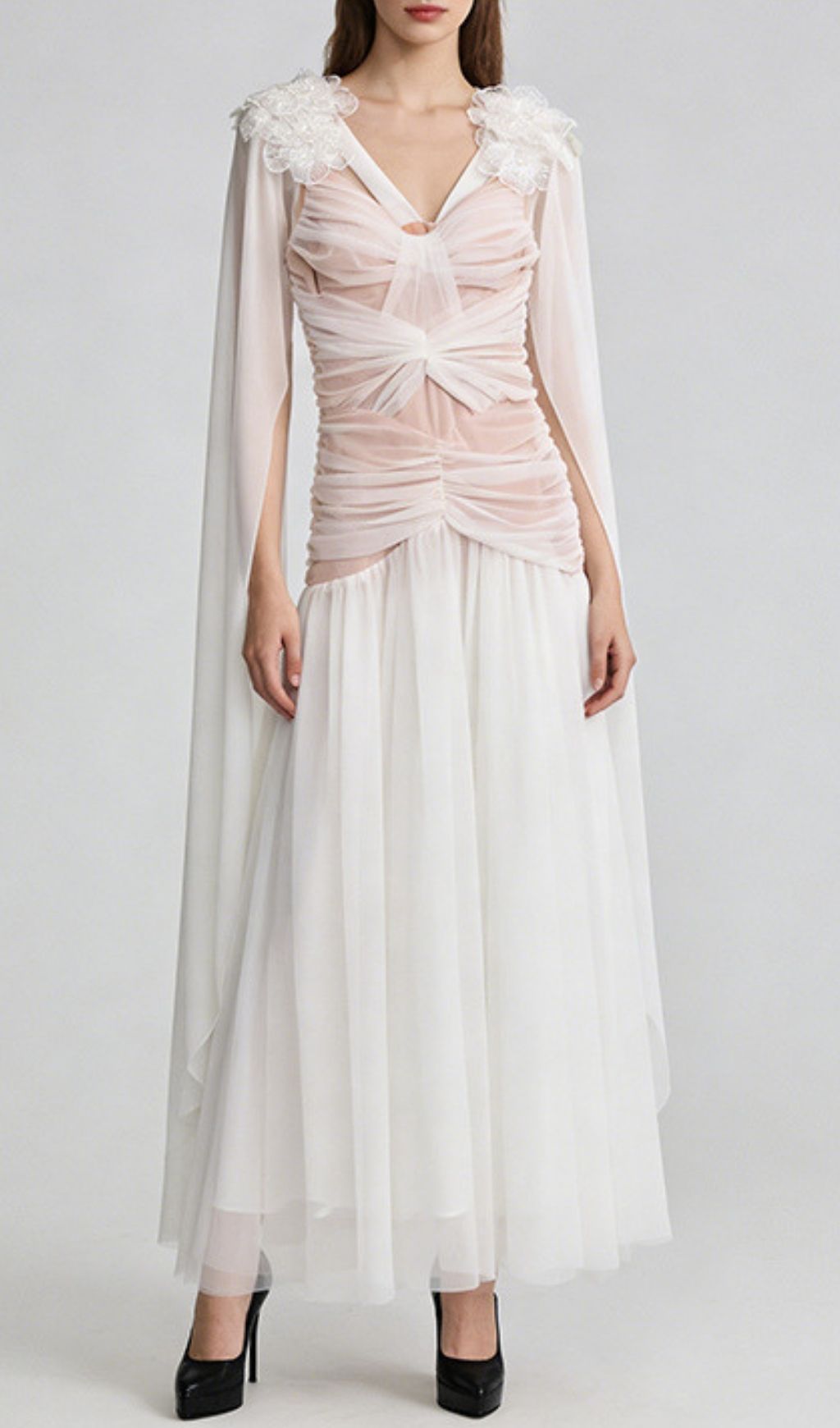 Kevlyn Ethereal White Mesh Maxi Gown - Sheer Elegance & Angelic Charm