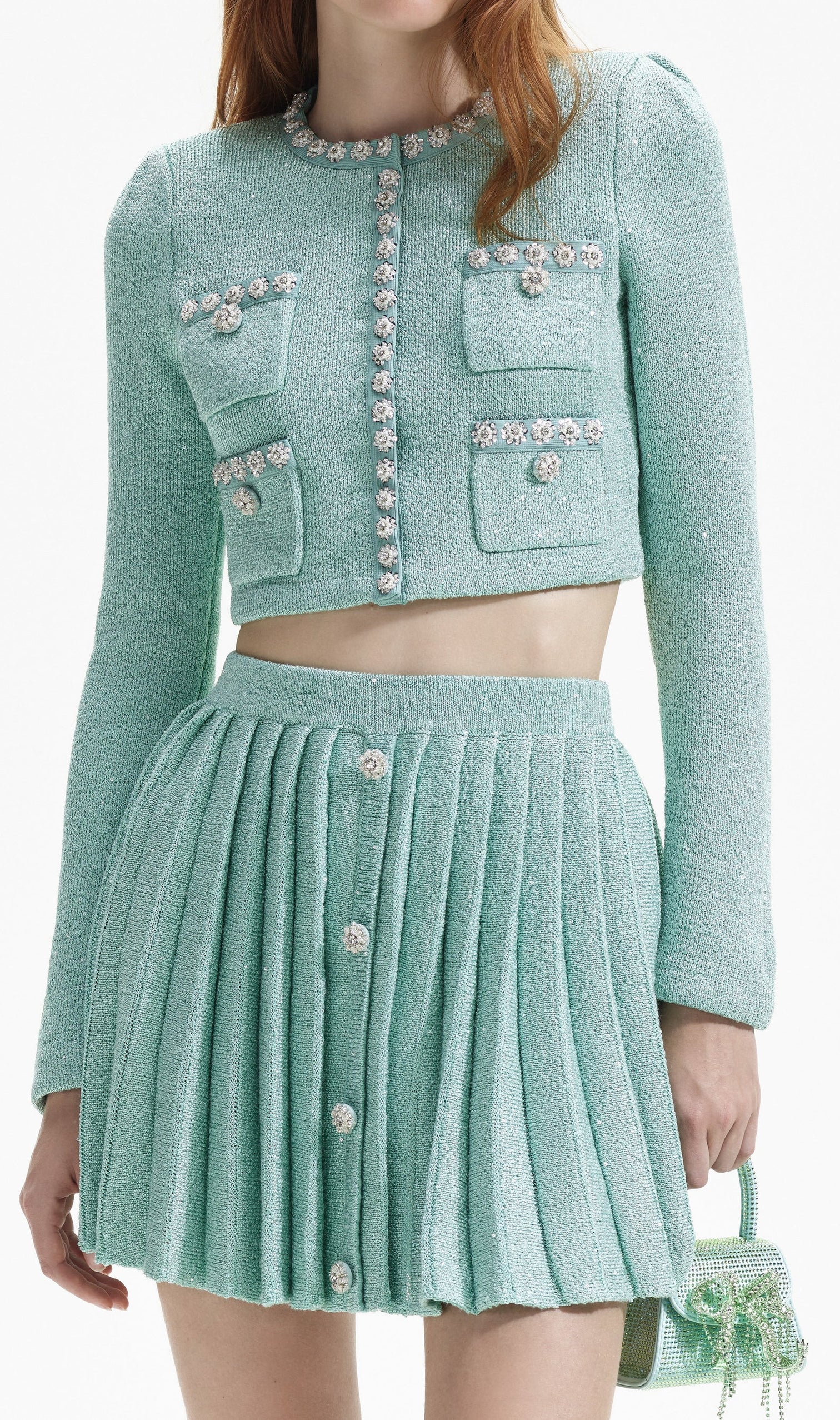 Admiral Mint Sequin Knit Cardigan Set