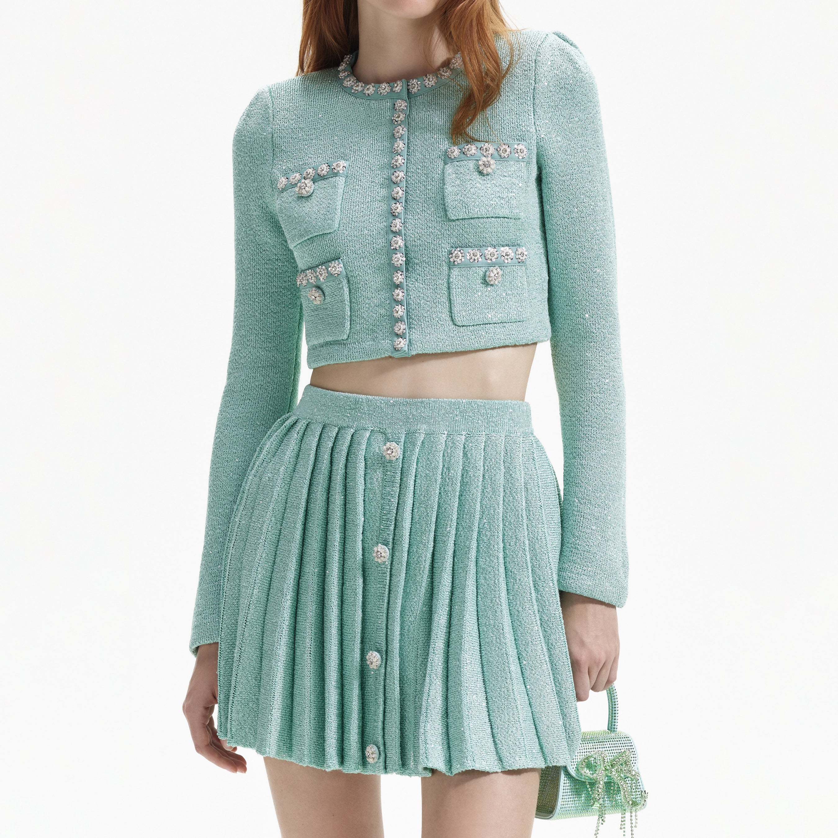 Admiral Mint Sequin Knit Cardigan Set