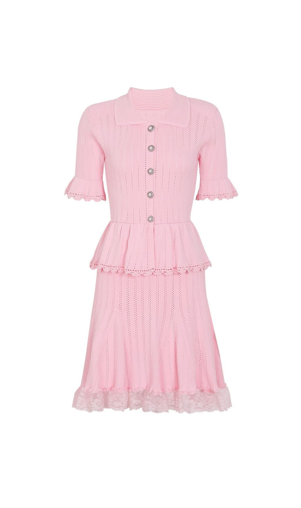 Khosrow Pink Lace Knit Peplum Mini Dress - Sweet & Chic Style