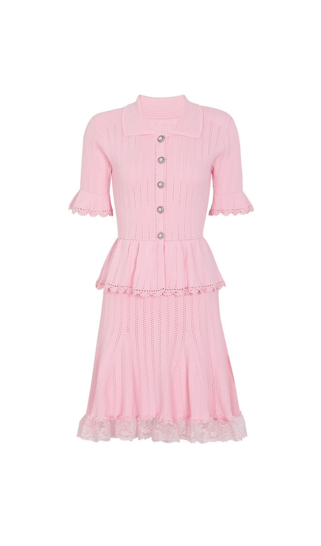 Khosrow Pink Lace Knit Peplum Mini Dress - Sweet & Chic Style
