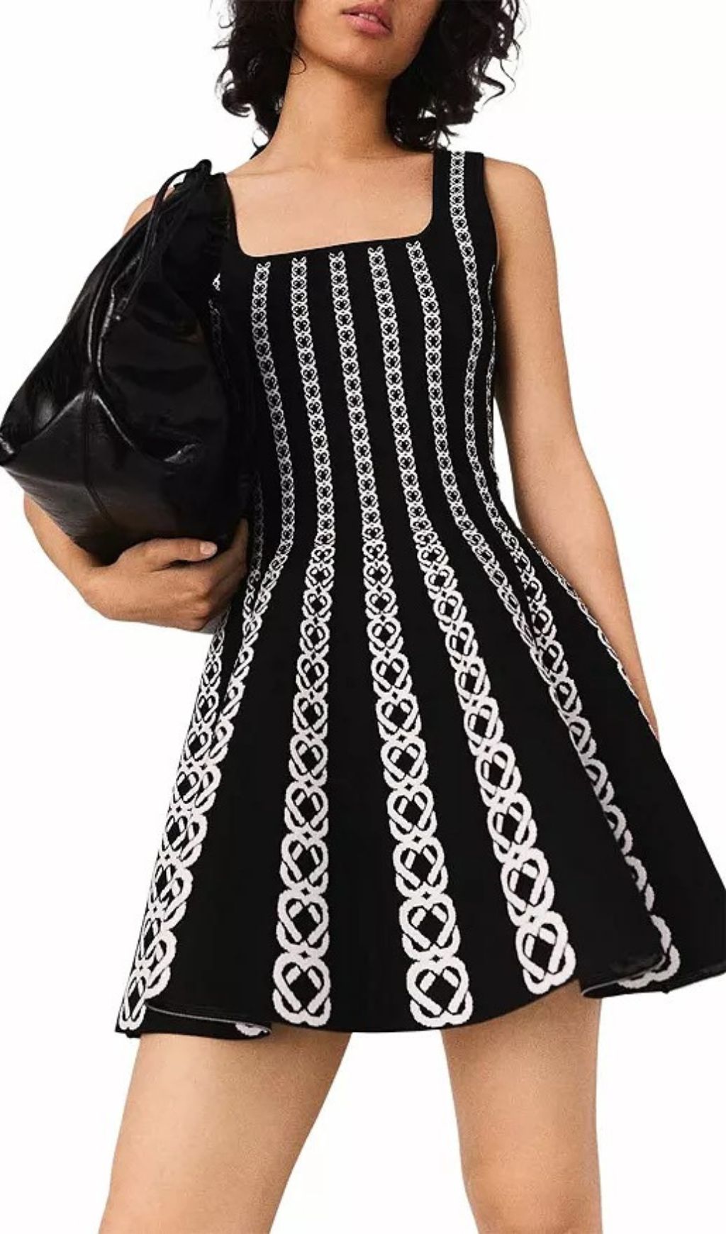 Russel Jacquard Sleeveless Fit & Flare Mini Dress - Black & White Pattern