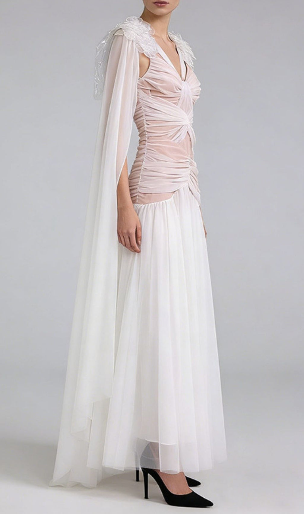 Kevlyn Ethereal White Mesh Maxi Gown - Sheer Elegance & Angelic Charm