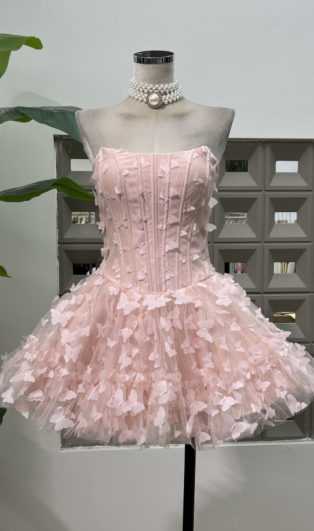 Fyra Strapless Corset Butterfly Embellished Mini Dress