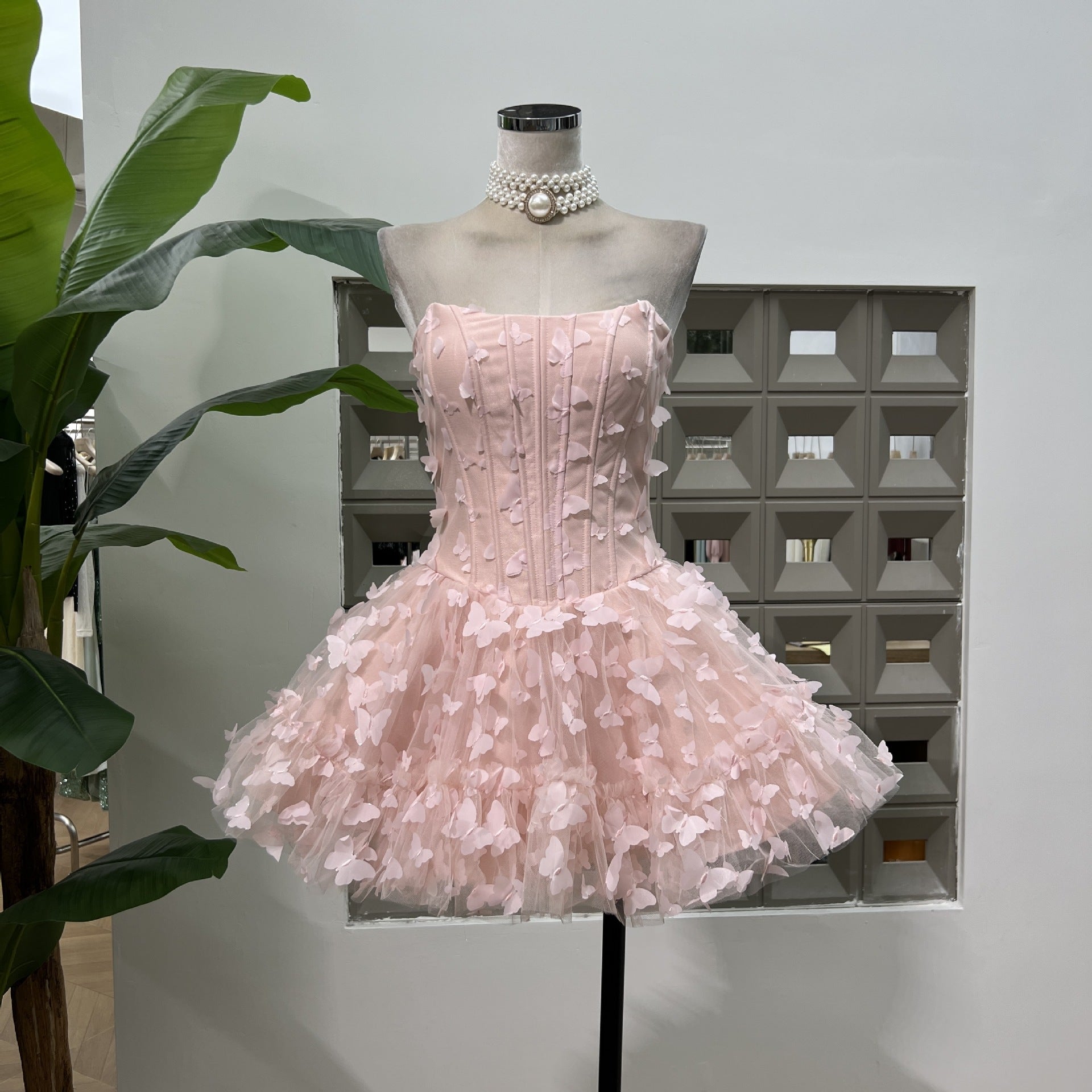 Fyra Strapless Corset Butterfly Embellished Mini Dress