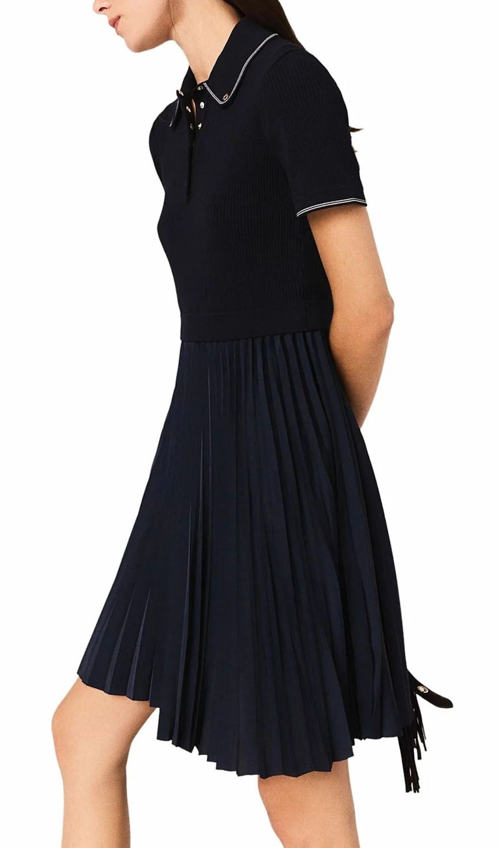 Effortless Chic: Two-Tone Pleated Polo Mini Dress for Women