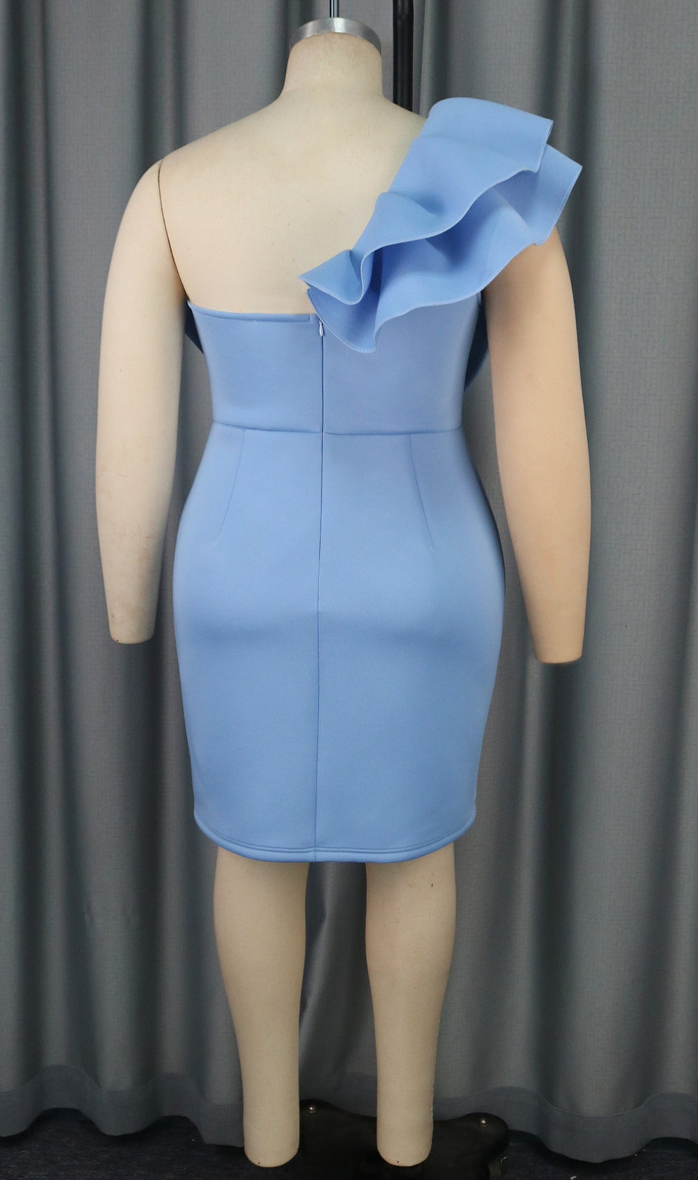 Baina Blue One Shoulder Bow Mini Dress