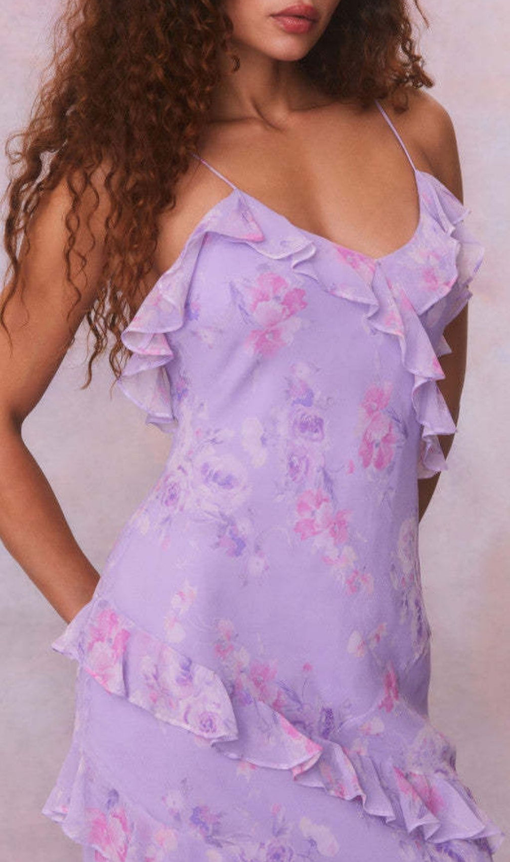 Labonita Purple Floral Ruffle Maxi Dress