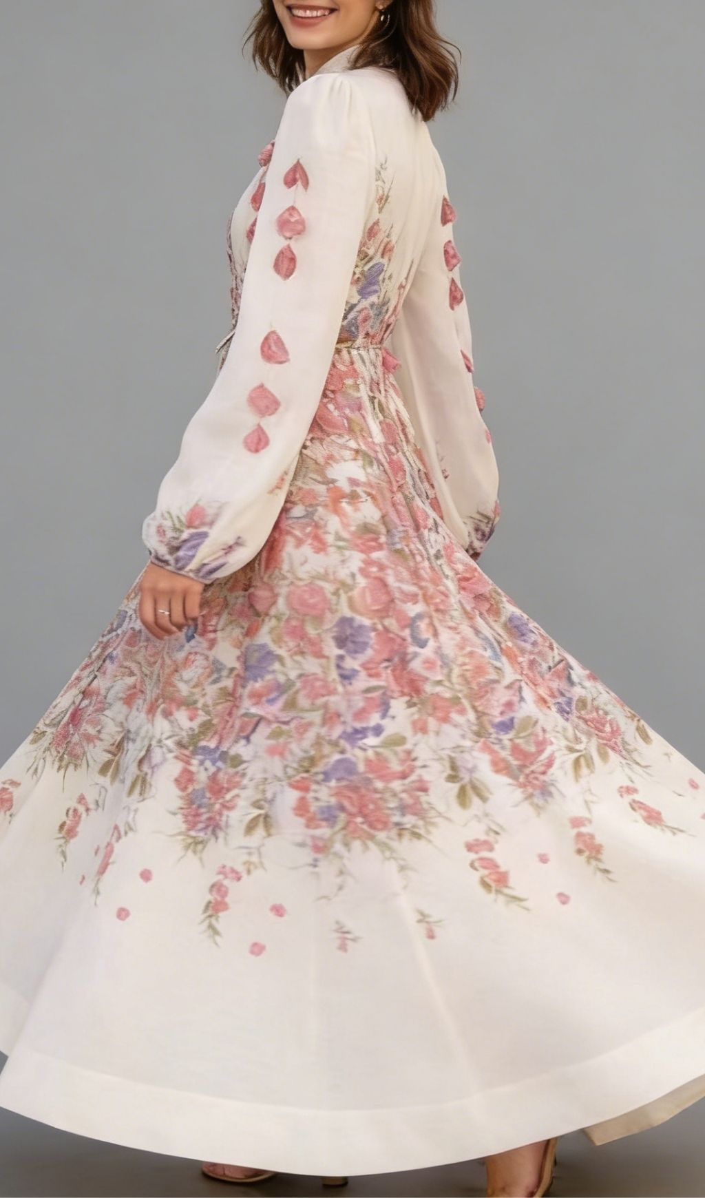Kartier Elegant Floral Long Sleeve Maxi Dress - Romantic Garden Bloom