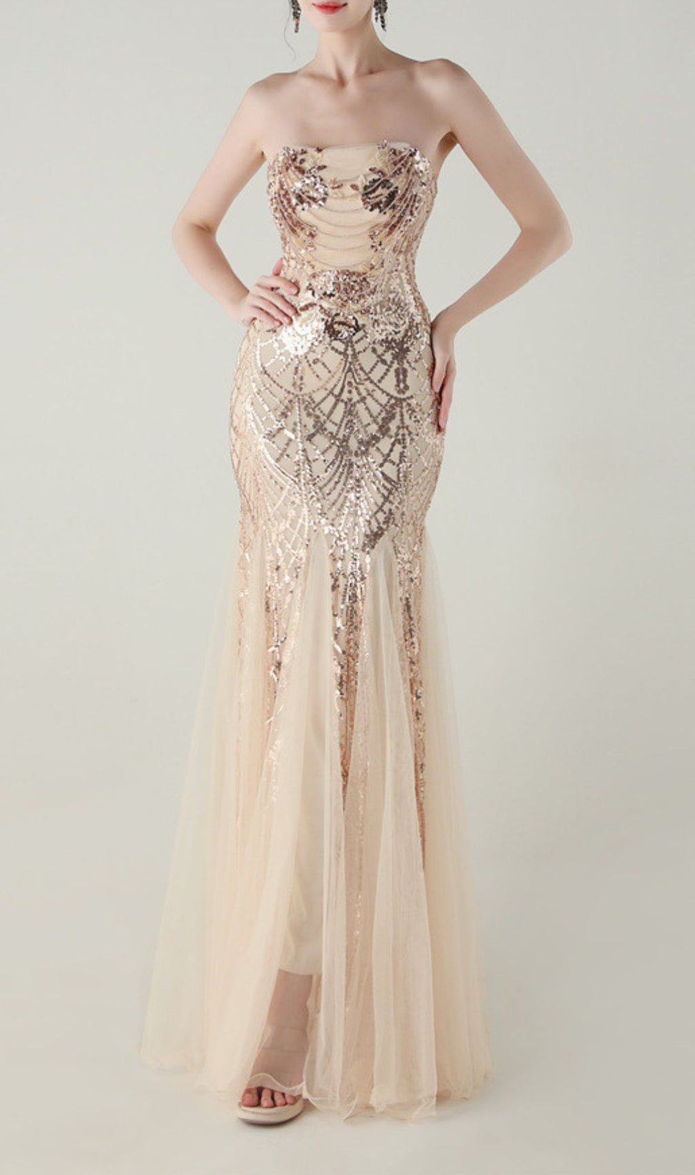 Ikuye Strapless Sequin Mesh Maxi Dress - Glamorous Evening Gown