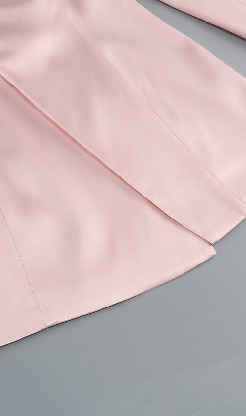 Ilham Chic Pink Tailored Blazer & Sheer Mesh Maxi Skirt Set - Modern Statement Ensemble