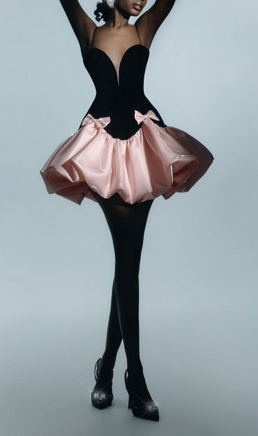Bow Detail A Line Dress Black Pink
