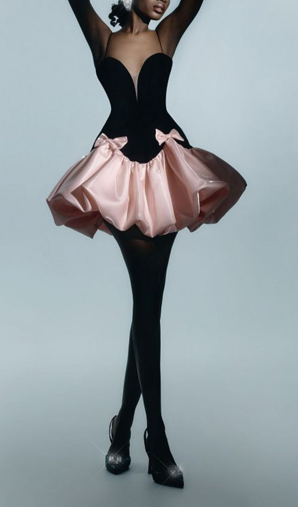Bow Detail A Line Dress Black Pink