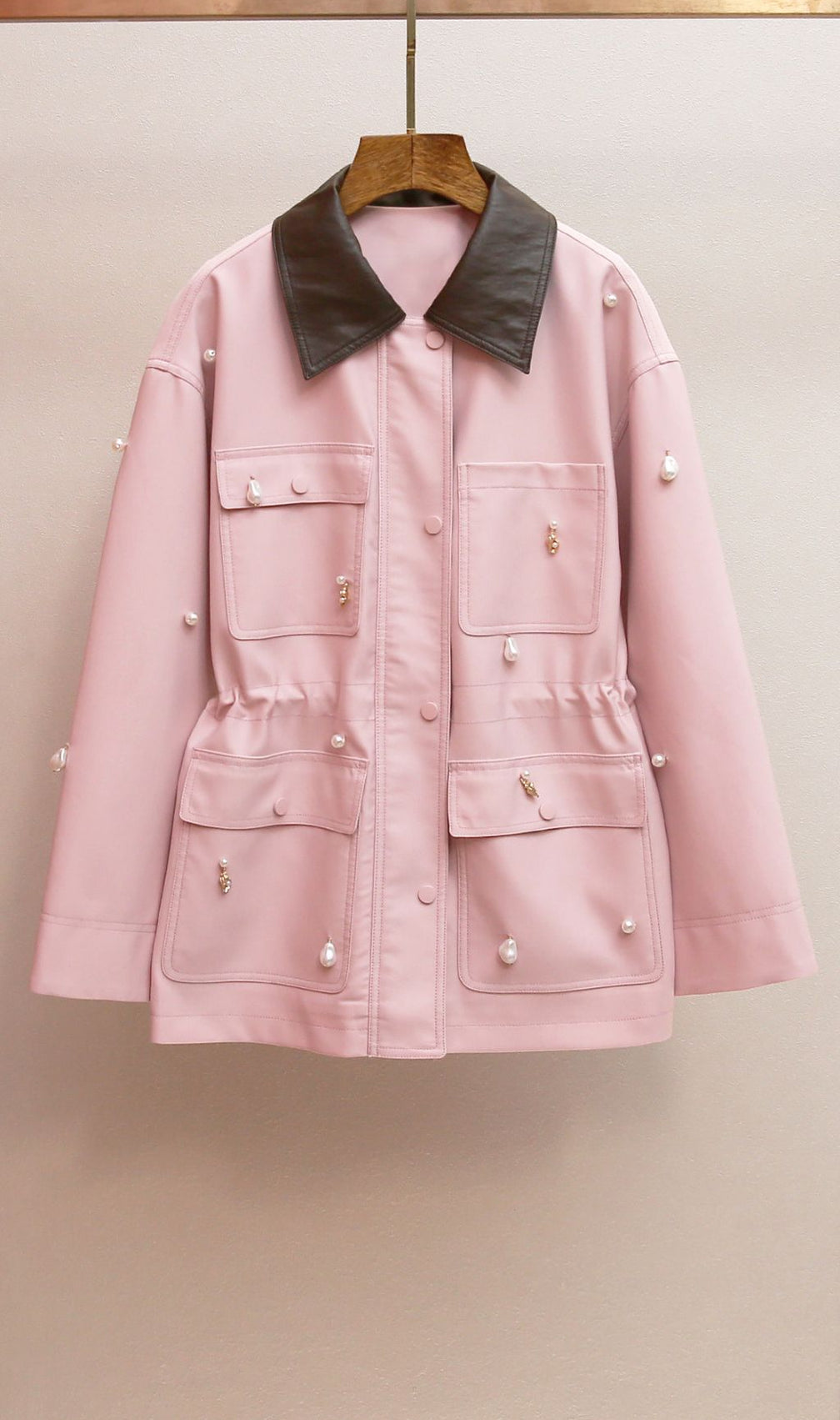 Chic Pink Pearl Embellished Utility Jacket - Harita Collection