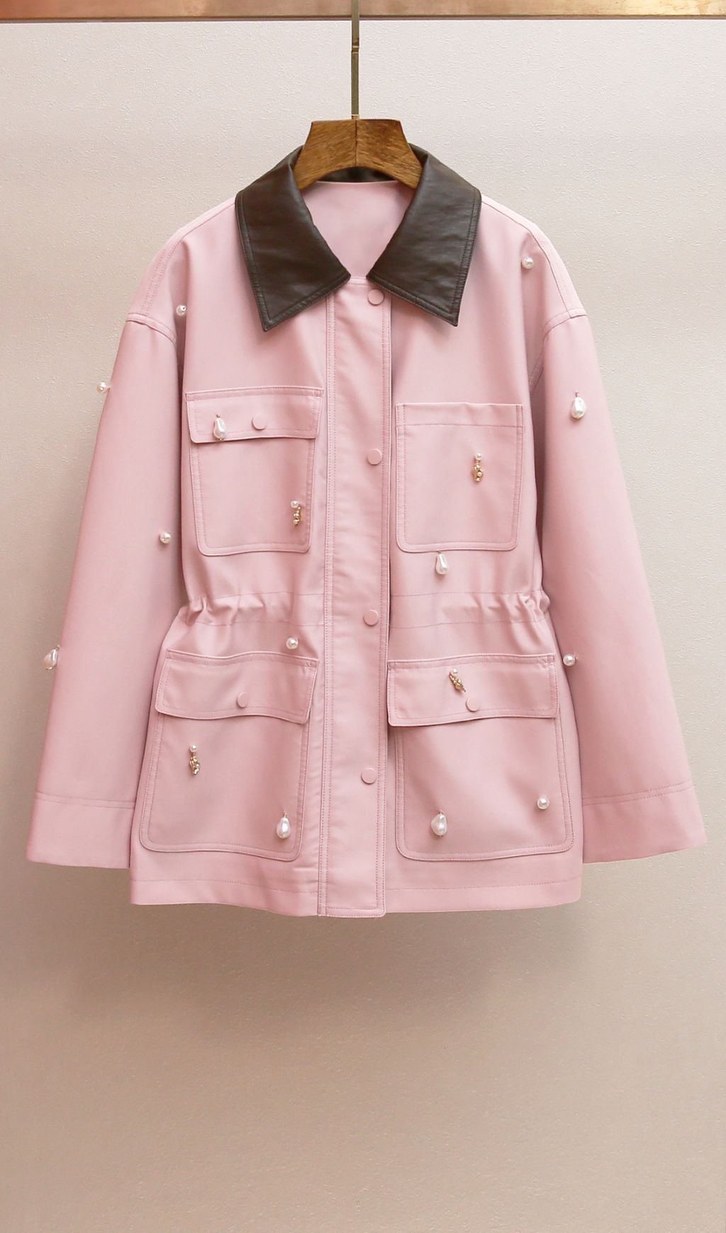 Chic Pink Pearl Embellished Utility Jacket - Harita Collection