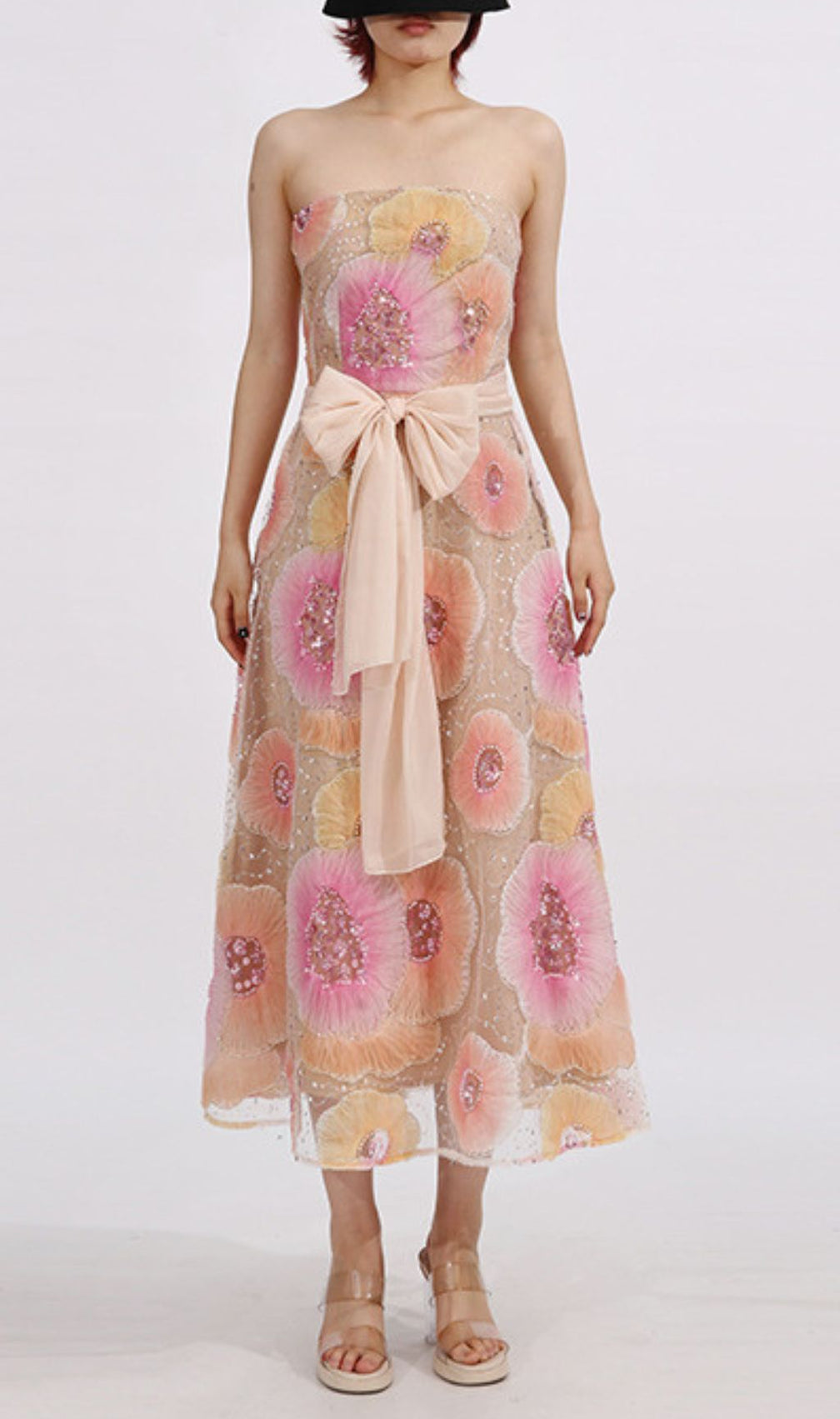 Elowyn Strapless Flower Sequin Embellished Midi Dress