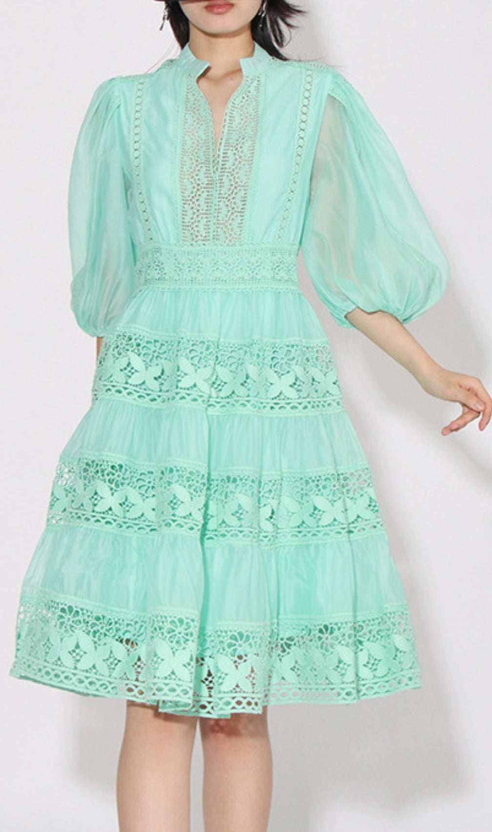 Astrea Puff Sleeve Embroidery Mini Dress