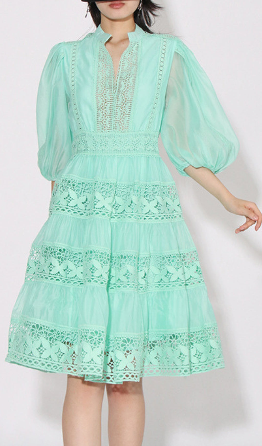 Astrea Puff Sleeve Embroidery Mini Dress