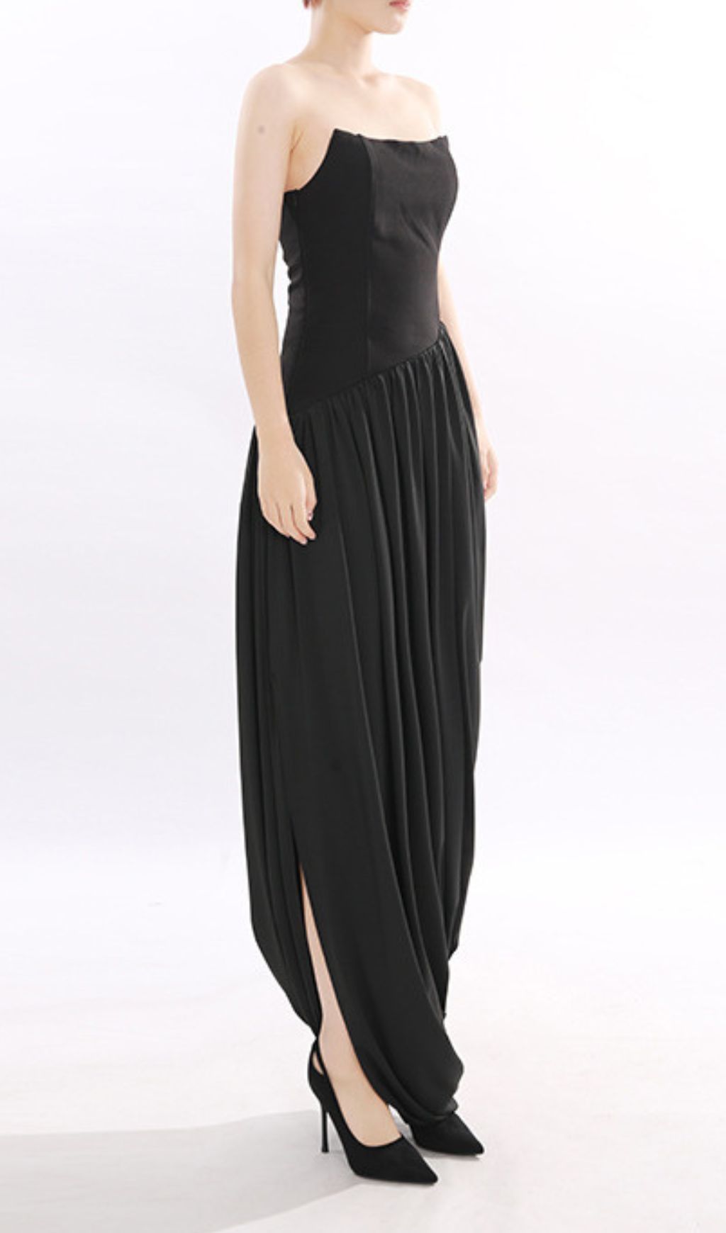 Jethra Black Strapless Asymmetrical Maxi Dress - Elegant Sweetheart Formal Gown