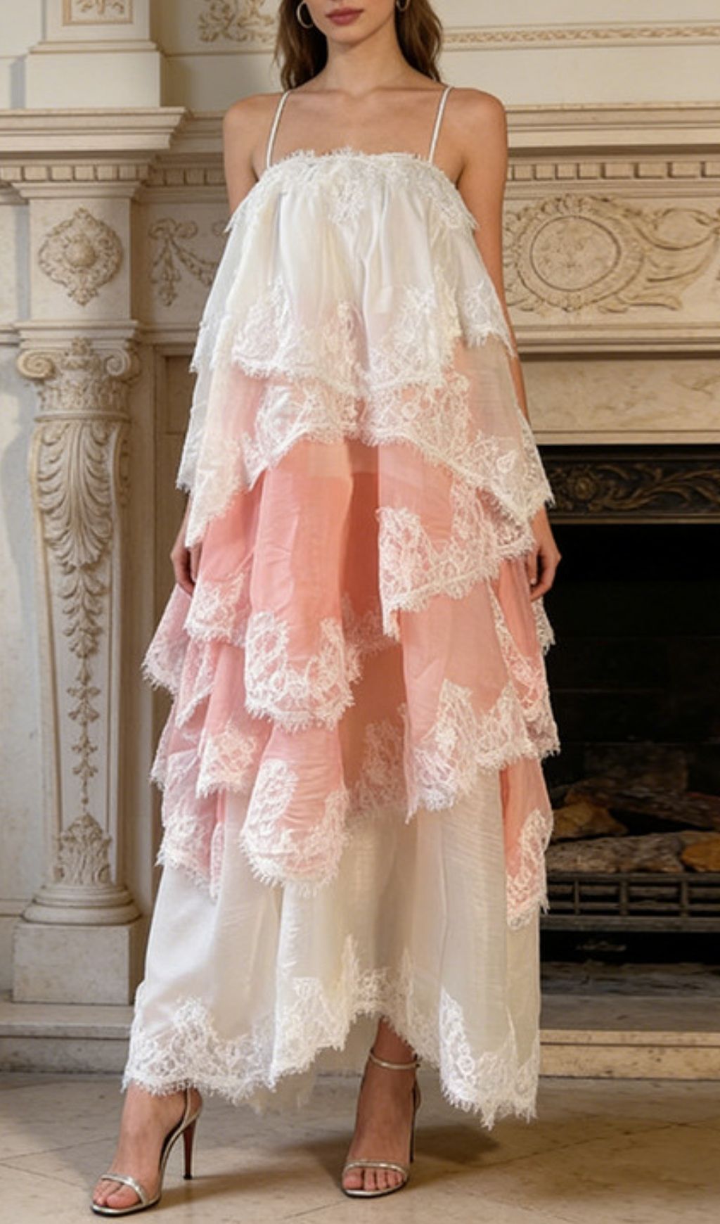Kassey Ethereal Lavender Lace Tiered Maxi Dress | Strappy Special Occasion Gown