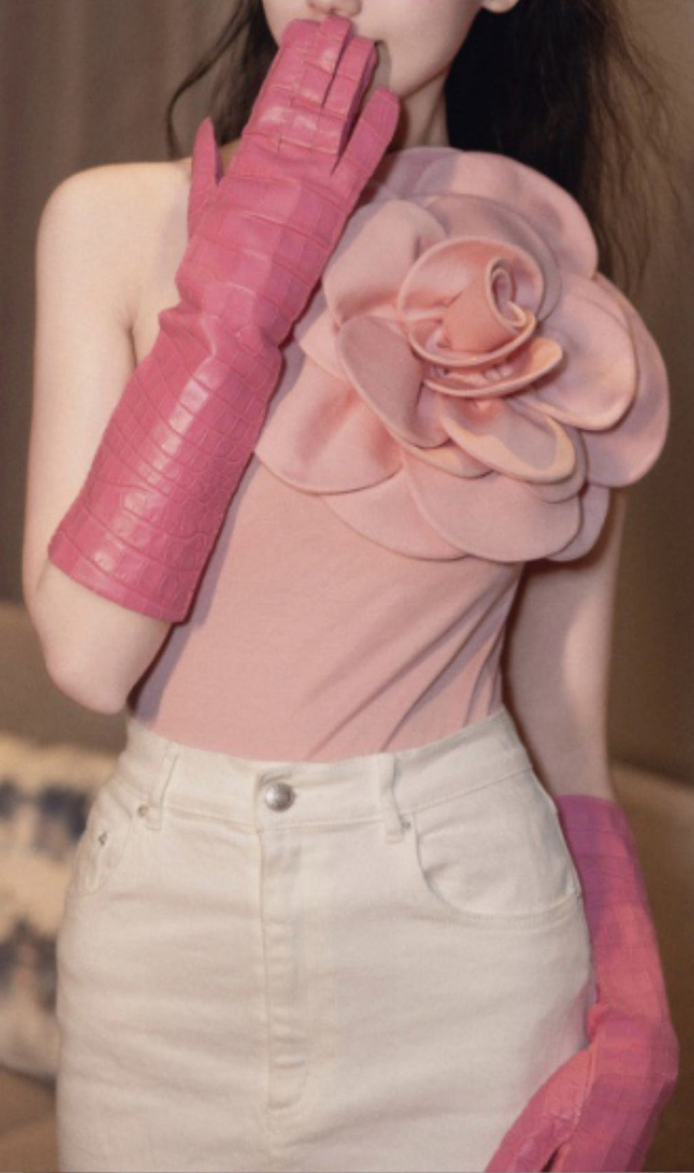 Exaggerated 3D Flower Bodysuit In Pink