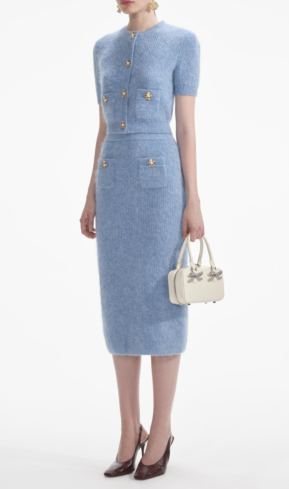 Blue Soft Knit Midi Skirt