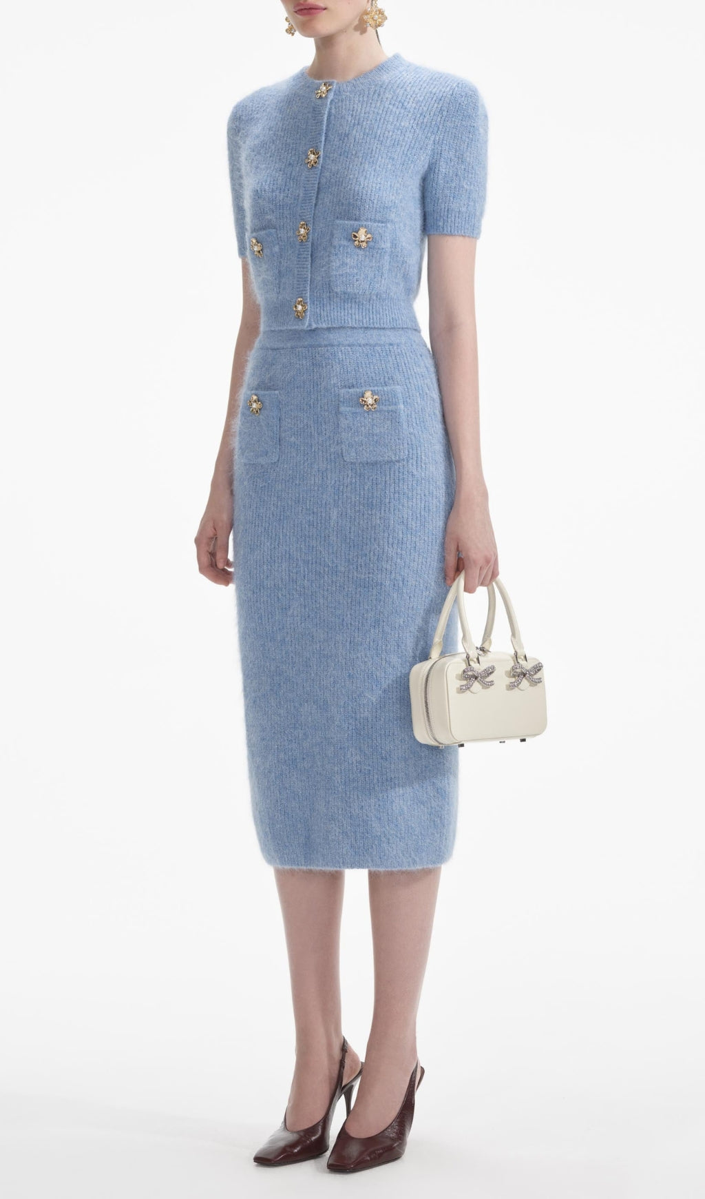 Blue Soft Knit Midi Skirt