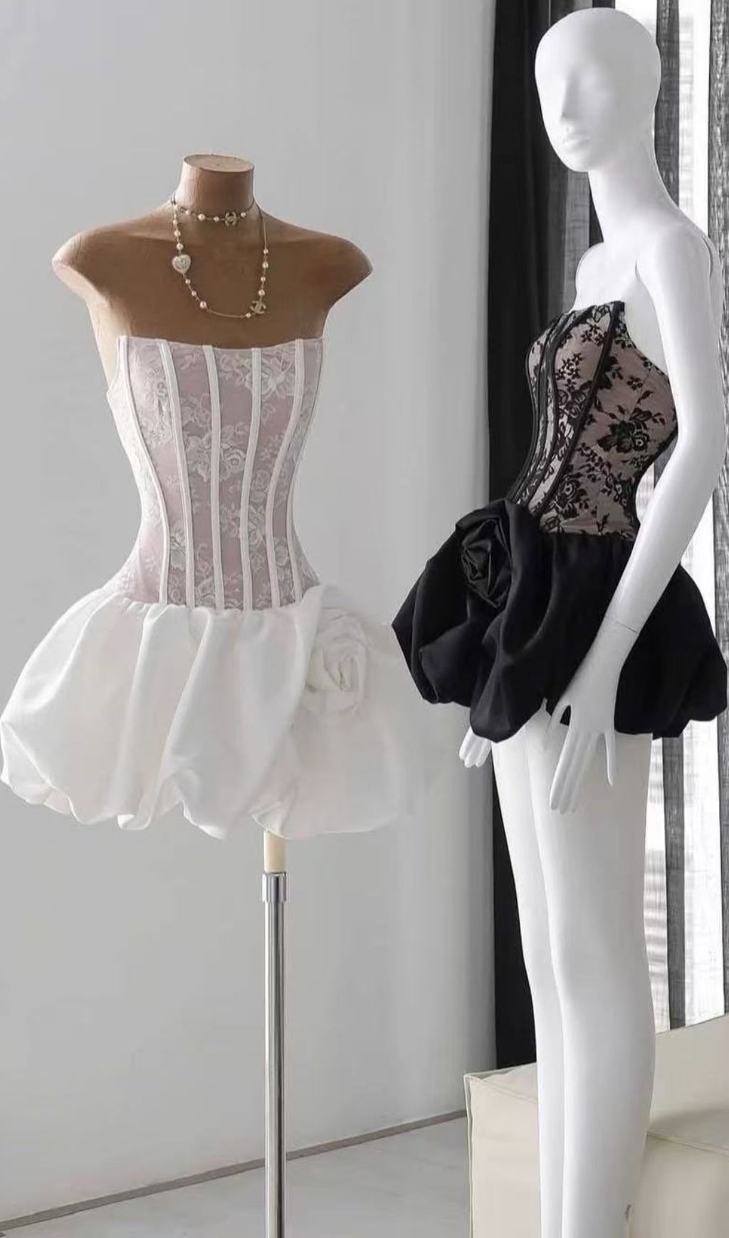 Irene White Strapless Corset Mini Dress with Floral Bubble Skirt | Bridal & Party Perfect