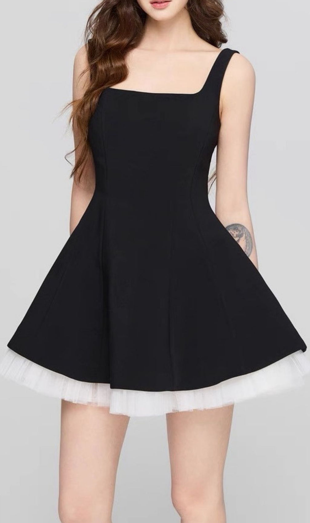 Karlie Black Strappy Flare Mini Dress with Tulle Hem