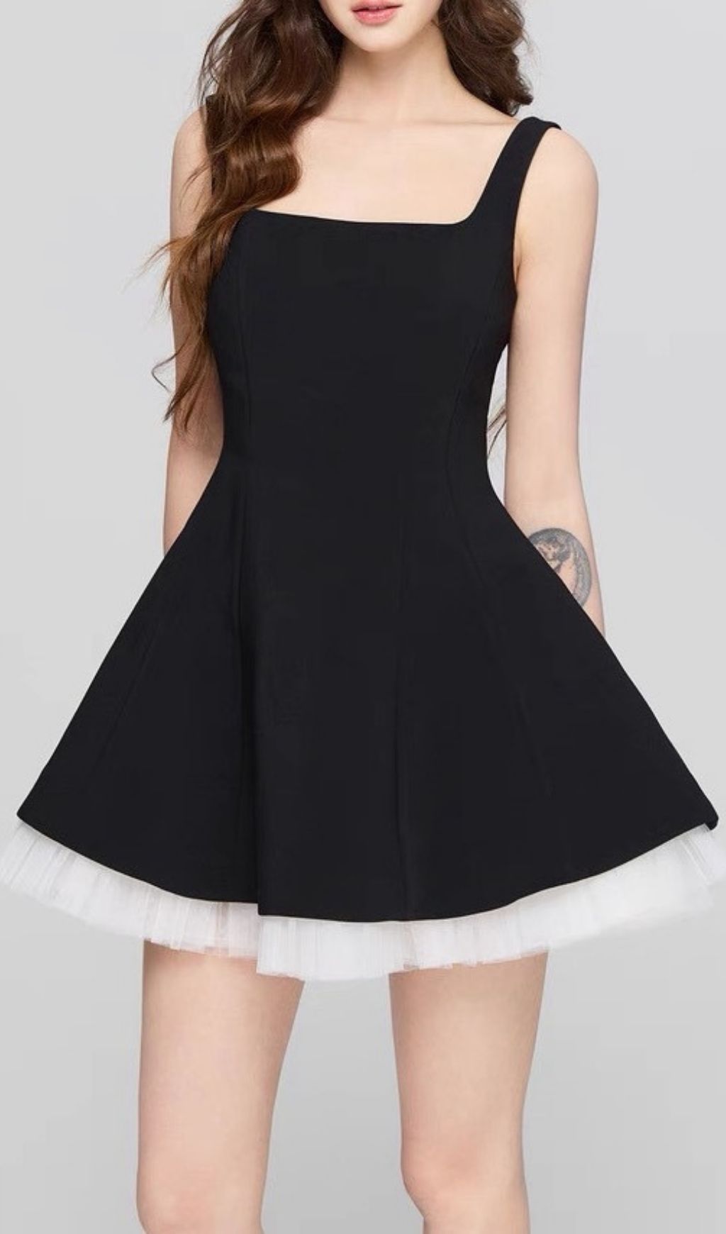 Karlie Black Strappy Flare Mini Dress with Tulle Hem