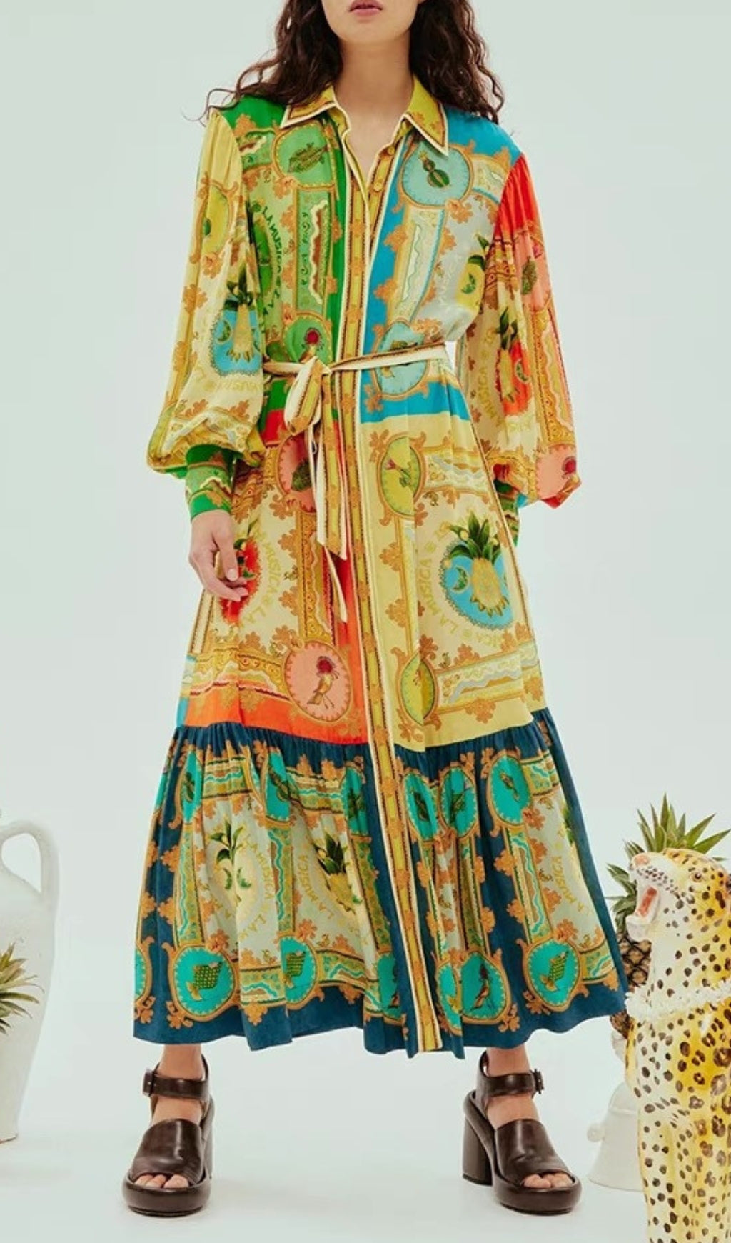 Eliseo Printed Long Sleeve Midi Dress