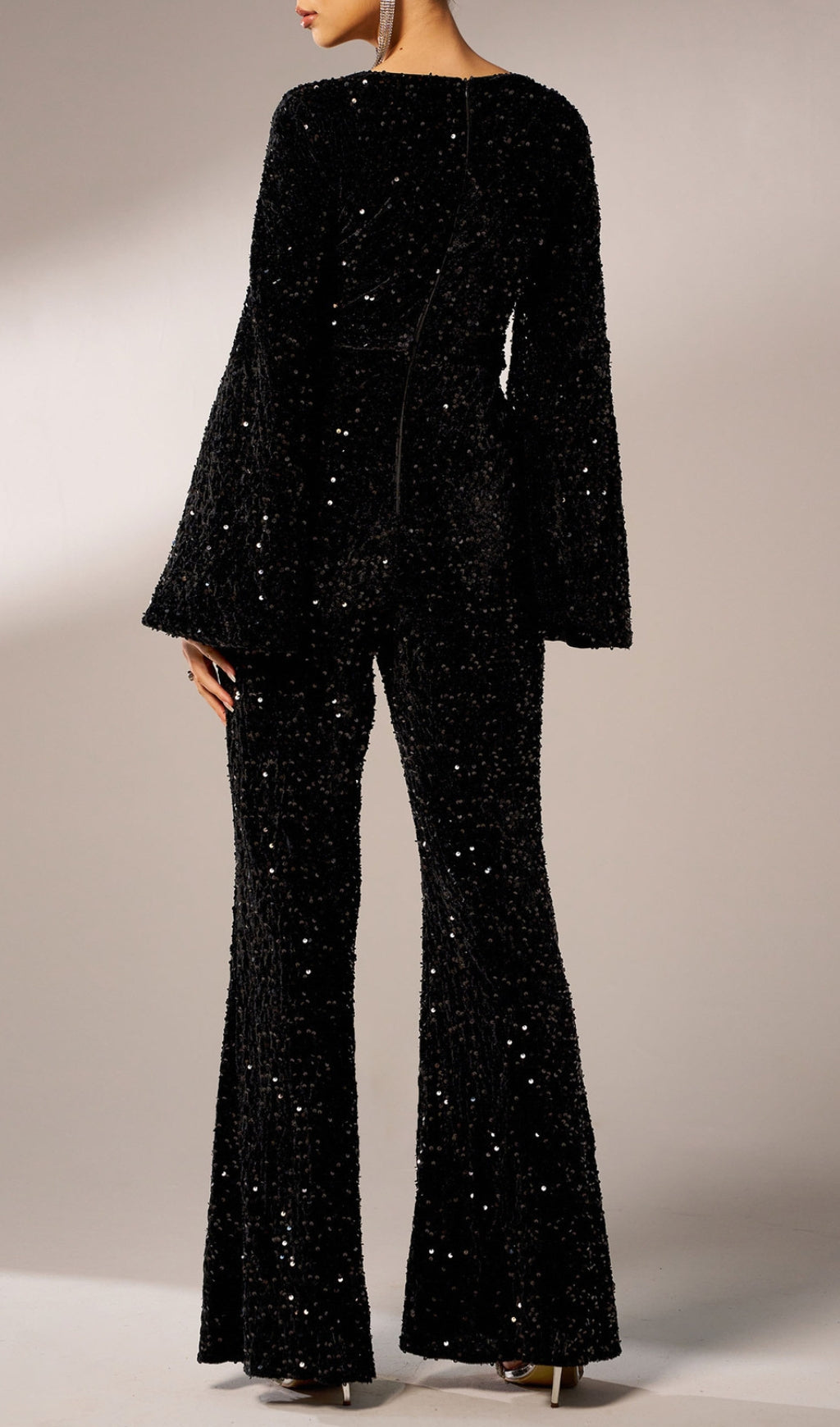 Cicily Black Sequin Long Sleeve Jumpsuit
