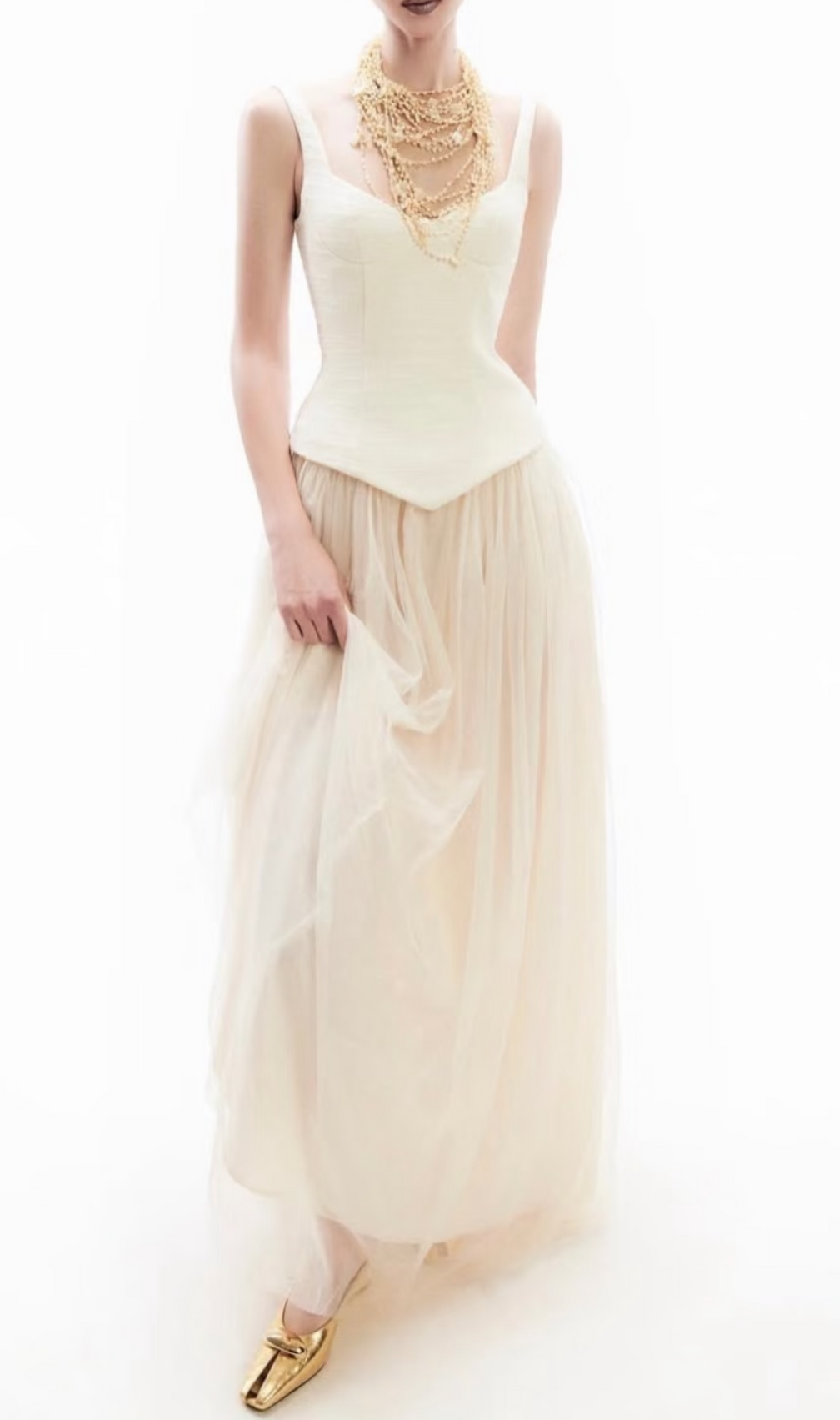 Gallia White Strappy Mesh Maxi Dress