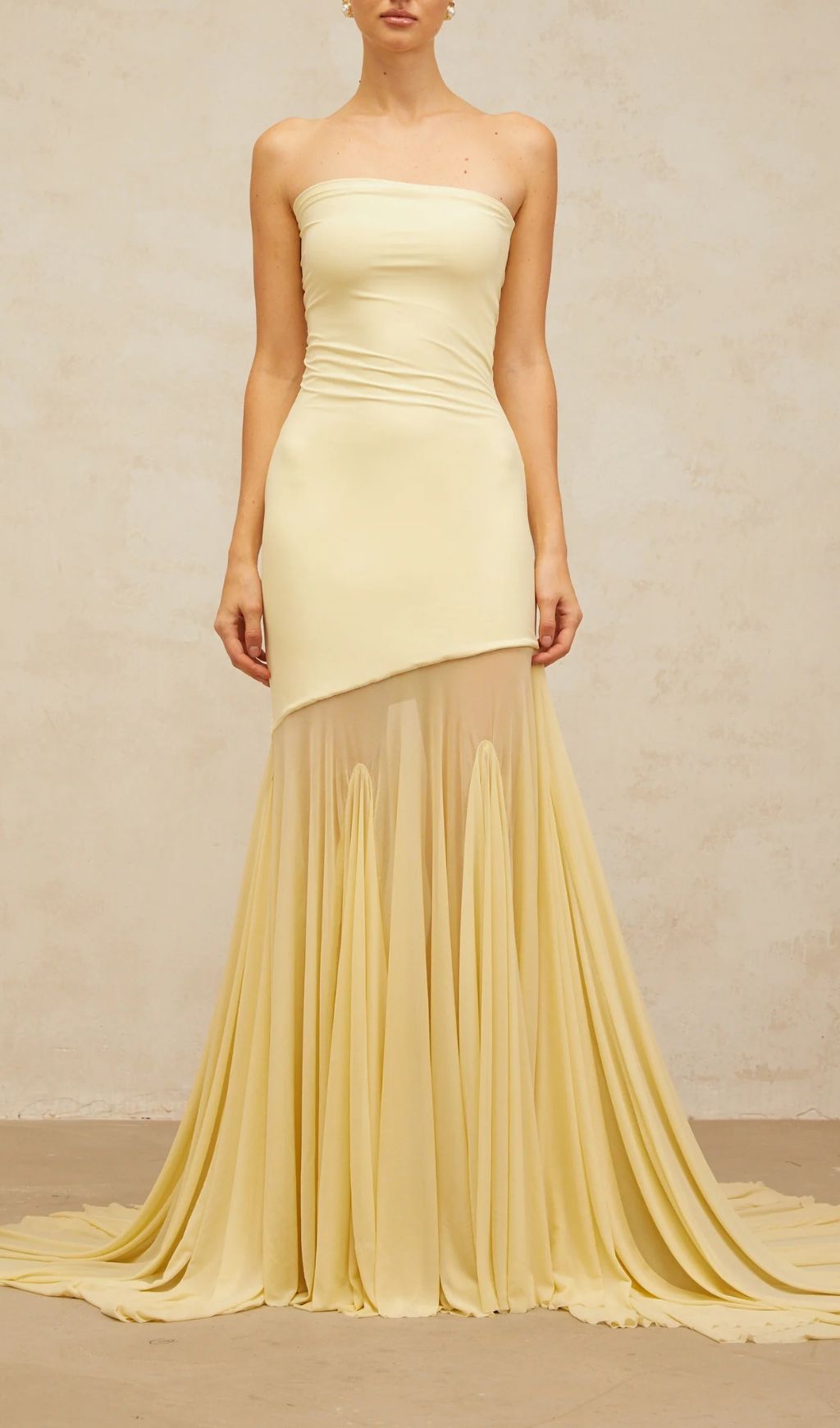 Gyda Yellow Strapless Mesh Maxi Dress