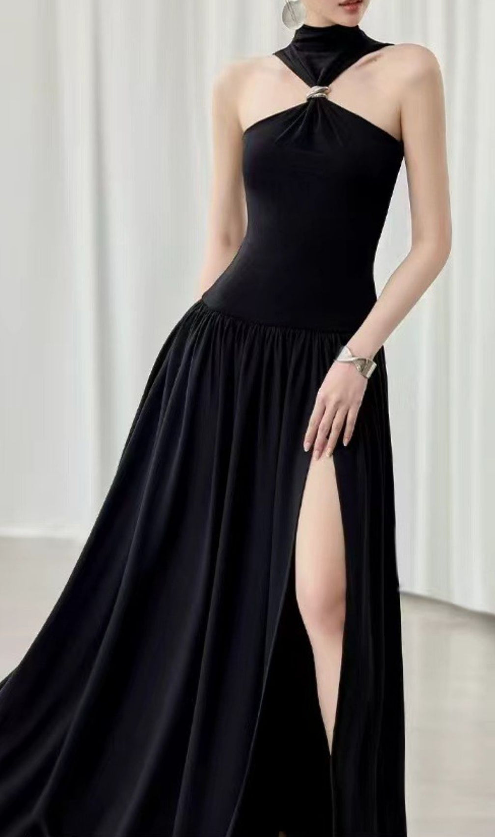 Glamorous Kelley Black Halter Maxi Dress | Daring Slit Evening Gown for Women