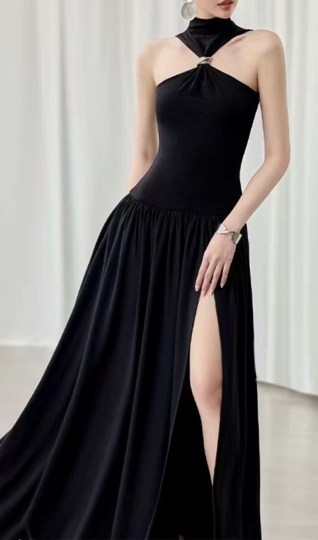 Glamorous Kelley Black Halter Maxi Dress | Daring Slit Evening Gown for Women