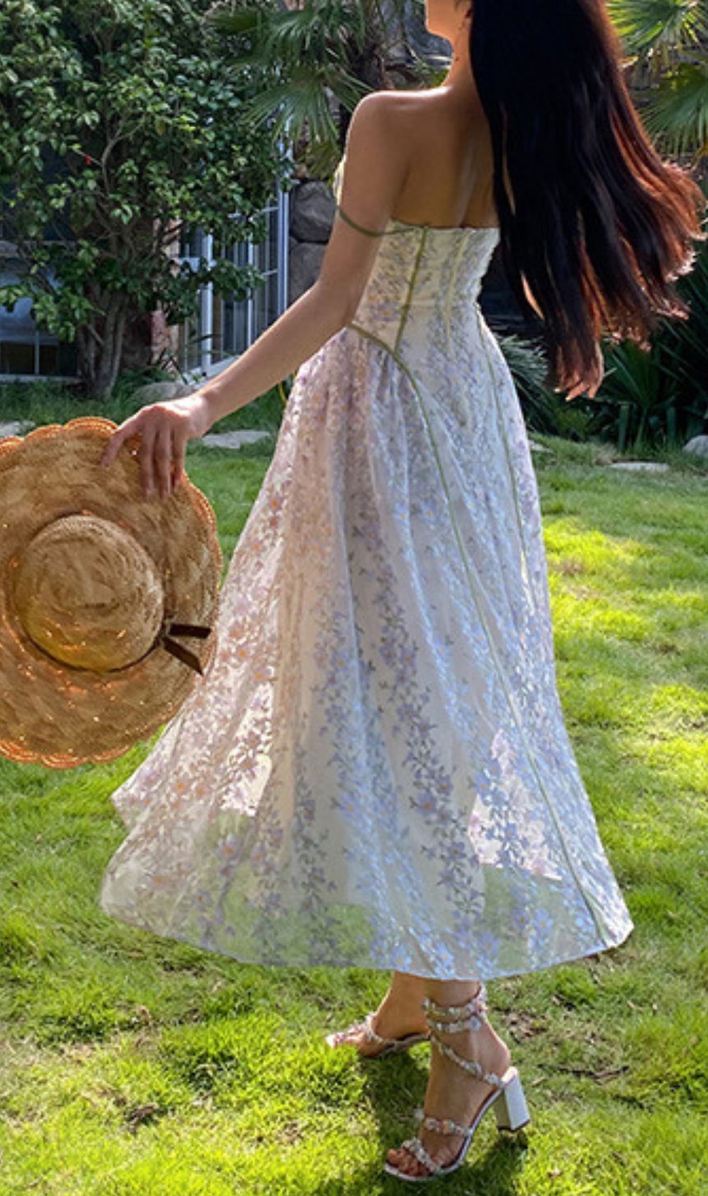 Carda Strappy Flower Embroidery Midi Dress