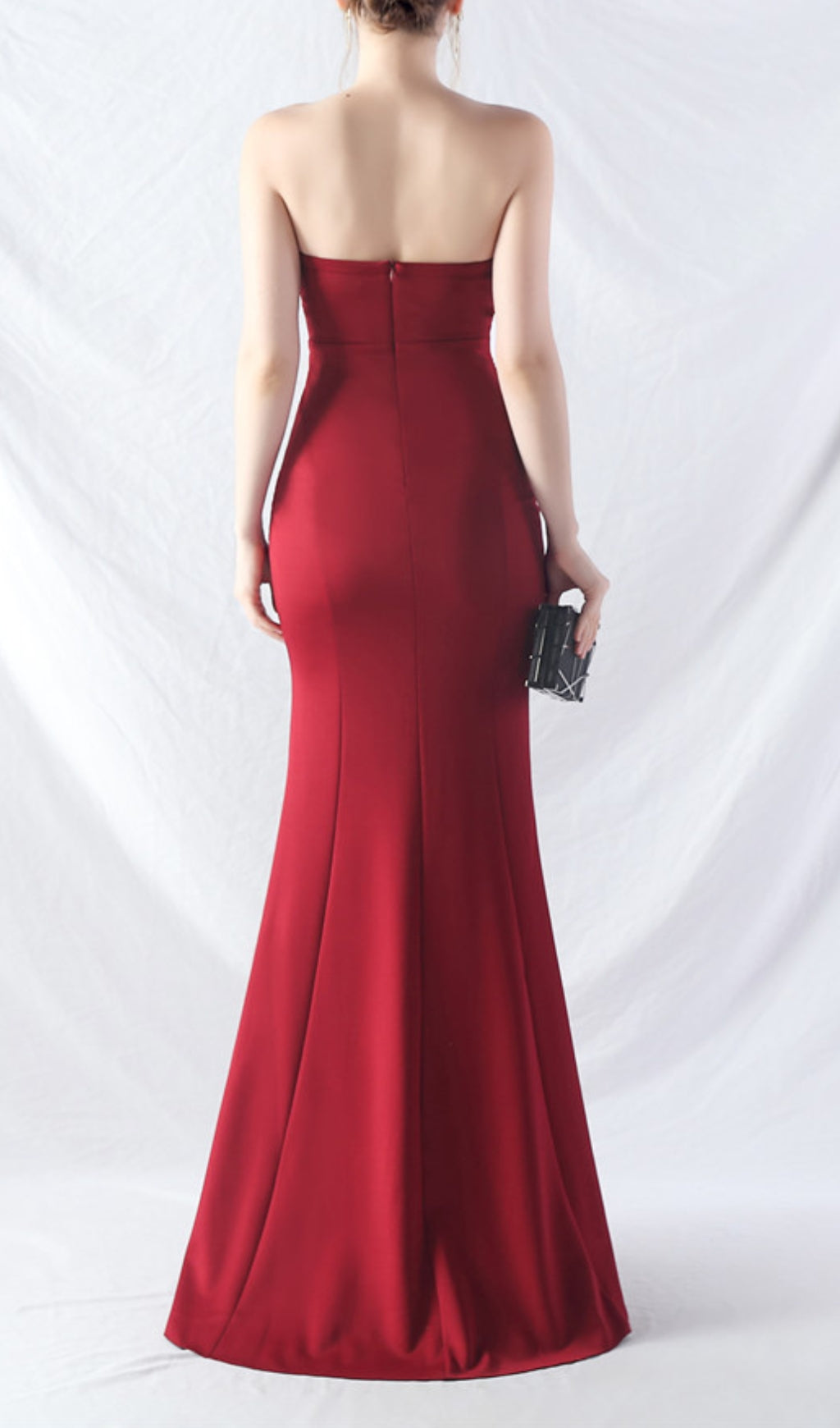 Chrina Red Strapless Ruched Maxi Dress