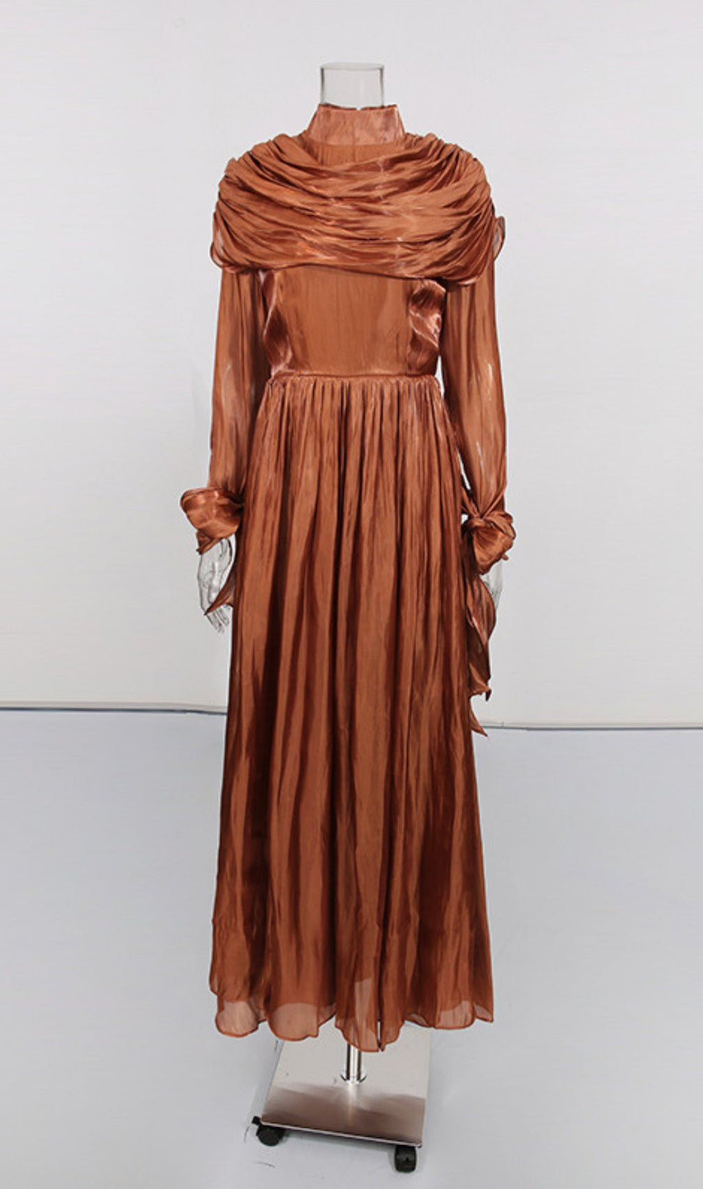 Iyla Ruched Draped Maxi Dress - Elegant Long Sleeve Gown