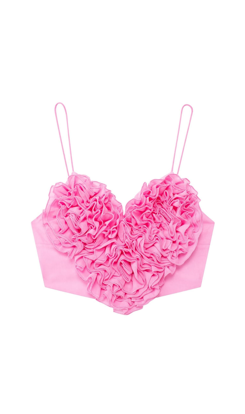 Connie Flirty Pink Heart Ruffle Crop Top – Spaghetti Strap & Chic